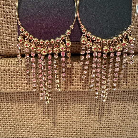 NWT Fashion Accents Earrings gold tone w/ clear rhinestone chain dangles - Picture 7 of 10